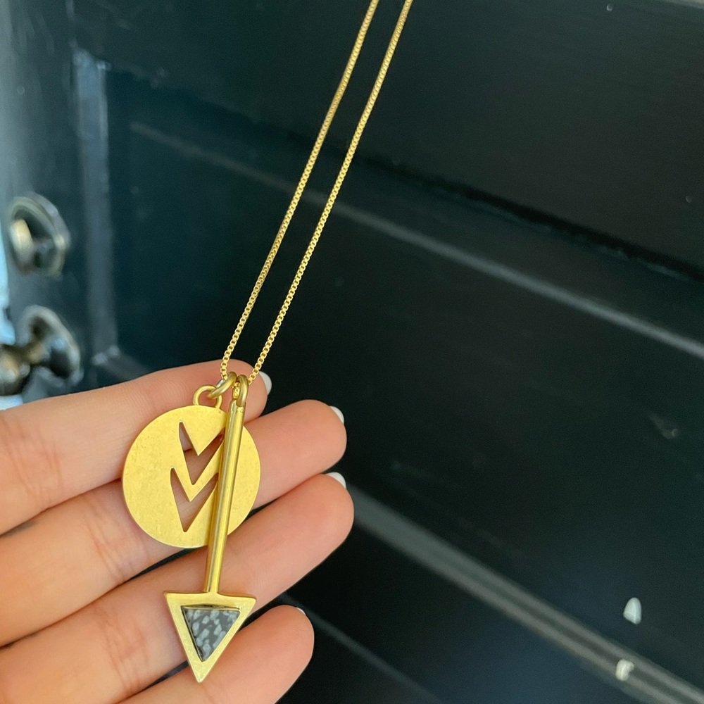 Madewell Gold Adjustable Pendant Necklace with Arrow Icon & Stone Detail